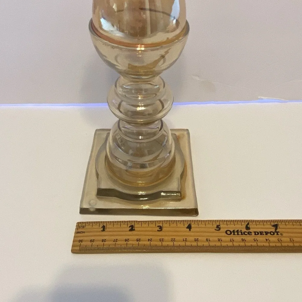 Vintage Orange Iridescent Candle Holder Segmented‎ Glass Pillar Taper 12